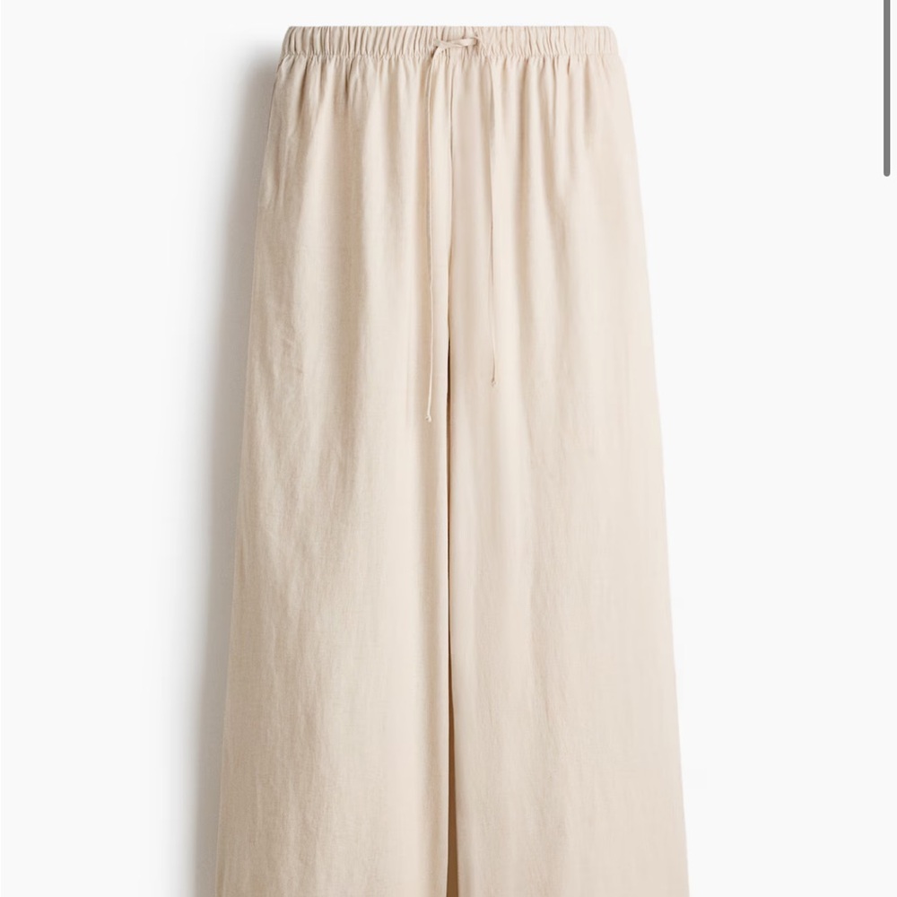 H&M Wide-Leg Cream Drawstring Pants